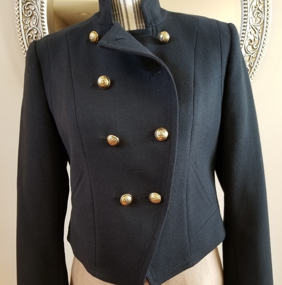 Juicy Couture 100% Black Wool Crop Military Blazer - Picture 11 of 12
